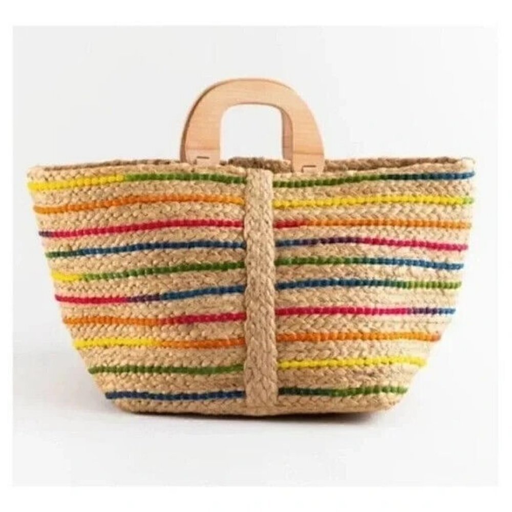 Rainbow Woven Jute Tote Handbag‎ for Women by Antik Kraft